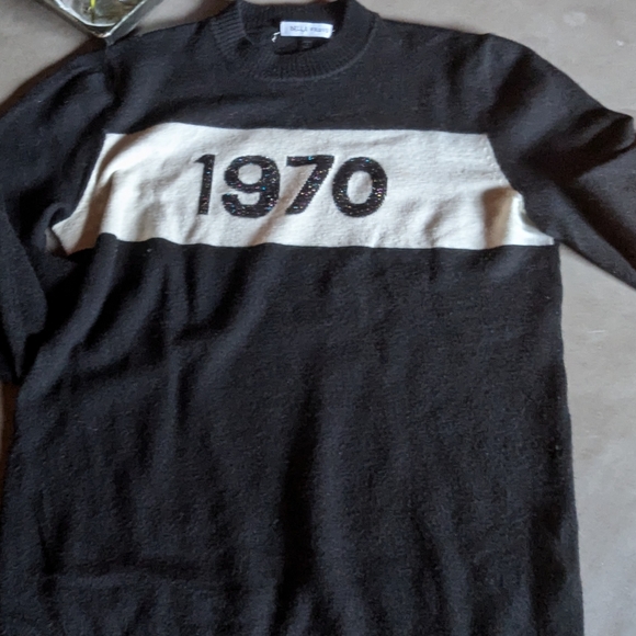 Bella Freud - 1970 Jumper - Black and White Crewneck Sweater - Picture 12 of 16